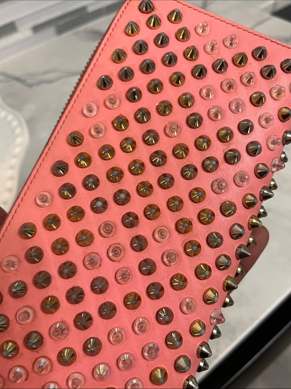 Christian Louboutin Pink Studded Zip Wallet - Picture 5 of 10
